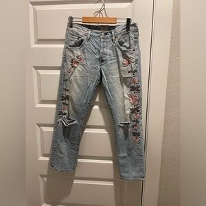 Citizens of Humanity emerson Embroidered Jeans Button Fly Rip slim boyfriend 26